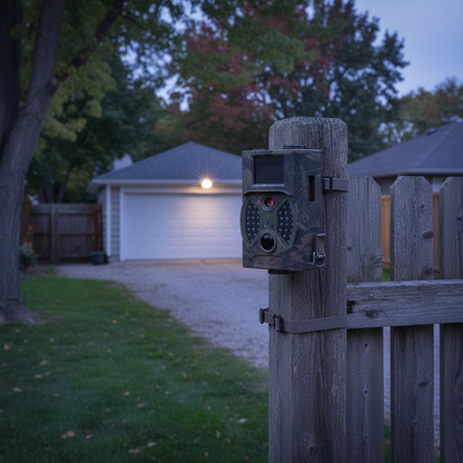 Camera on fence post at dusk